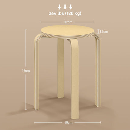 Stackable natural stool, non-slip and multi-functional (set of 4)