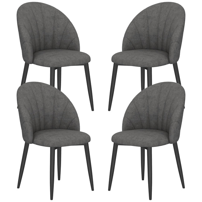 Set van 4 fluwelen eetkamerstoelen, ergonomisch, donkergrijs