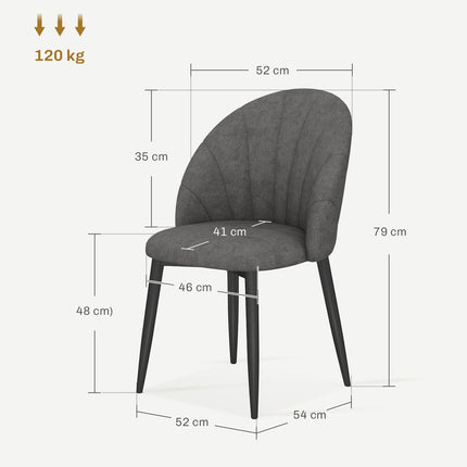 Set of 4 Velvet Dining Chairs, Ergonomic, Dark Grey
