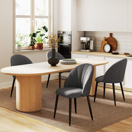 Set of 4 Velvet Dining Chairs, Ergonomic, Dark Grey