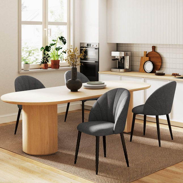 Set van 4 fluwelen eetkamerstoelen, ergonomisch, donkergrijs