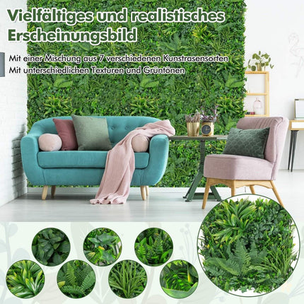 Set of 4 artificial hedge boxwood panels with diverse leaves, protective wall panels