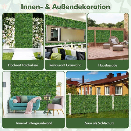 Set of 4 artificial hedge boxwood panels with diverse leaves, protective wall panels