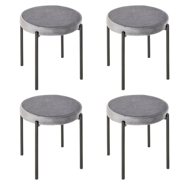 Velvet bench stools, padded seat, set of 4, steel grey