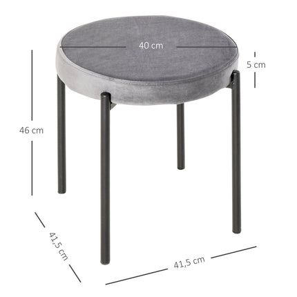 Velvet bench stools, padded seat, set of 4, steel grey