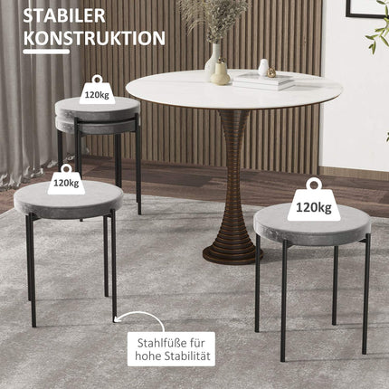 Velvet bench stools, padded seat, set of 4, steel grey