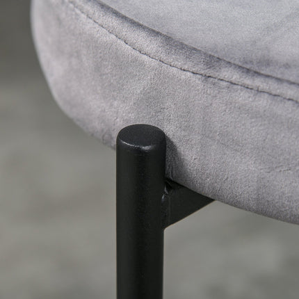 Velvet bench stools, padded seat, set of 4, steel grey