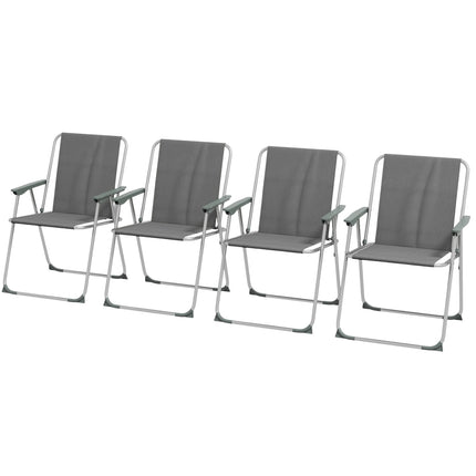 Set of 4 gray folding garden chairs with armrests