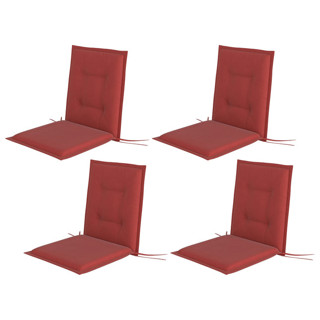Set van 4 zitkussens 108 x 50 x 5 cm stoelkussens met strikbanden, outdoor indoor zitkussen, zitkussen, bankkussen voor tuinmeubelen, zitstoel, eetkamerstoel, wijnrood Aosom