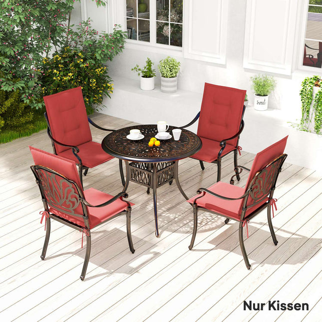 Set van 4 zitkussens 108 x 50 x 5 cm stoelkussens met strikbanden, outdoor indoor zitkussen, zitkussen, bankkussen voor tuinmeubelen, zitstoel, eetkamerstoel, wijnrood Aosom