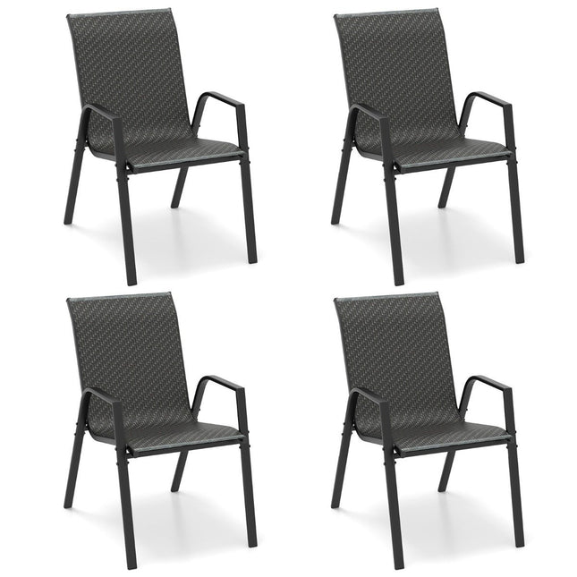 Set of 4 stackable garden chairs made of PE rattan with armrests stacking chairs 66 x 51 x 84 cm