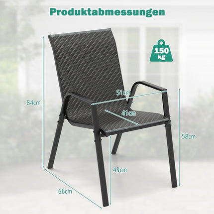 Set of 4 stackable garden chairs made of PE rattan with armrests stacking chairs 66 x 51 x 84 cm