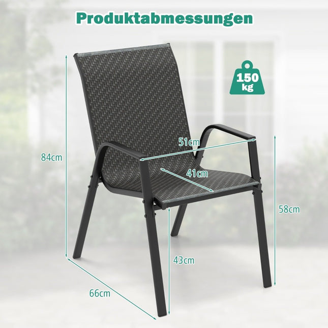 Set of 4 stackable garden chairs made of PE rattan with armrests stacking chairs 66 x 51 x 84 cm