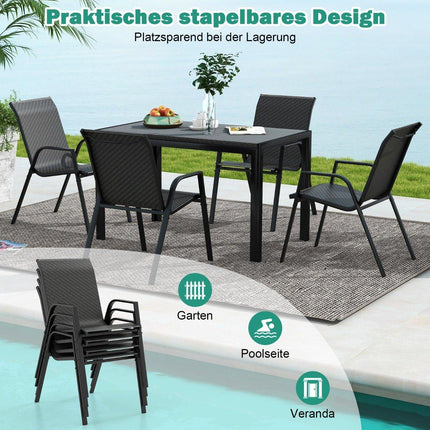 Set of 4 stackable garden chairs made of PE rattan with armrests stacking chairs 66 x 51 x 84 cm