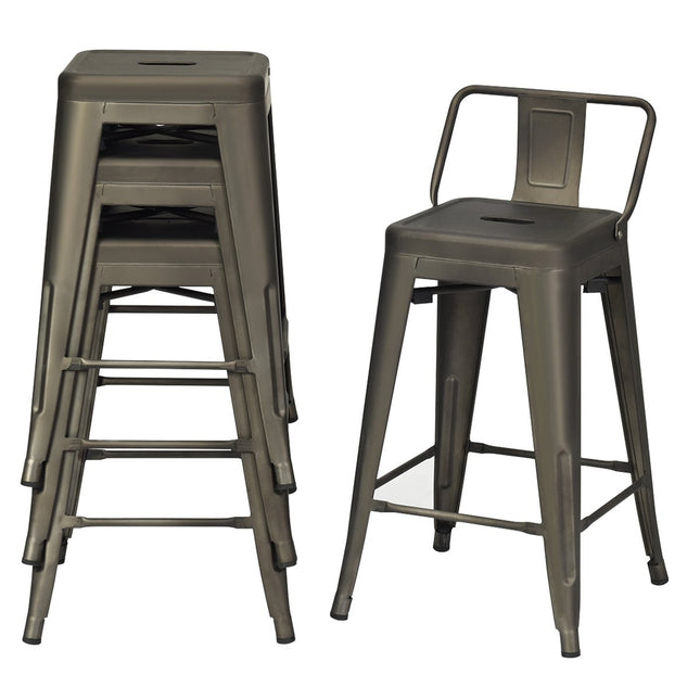 Set of 4 stackable metal dining chairs with removable backrest and 60 cm seat height