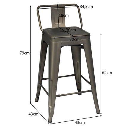Set of 4 stackable metal dining chairs with removable backrest and 60 cm seat height