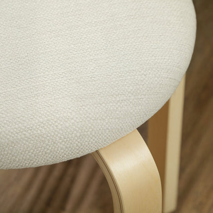 Stackable Upholstered Stools, Cream White, Birch Legs