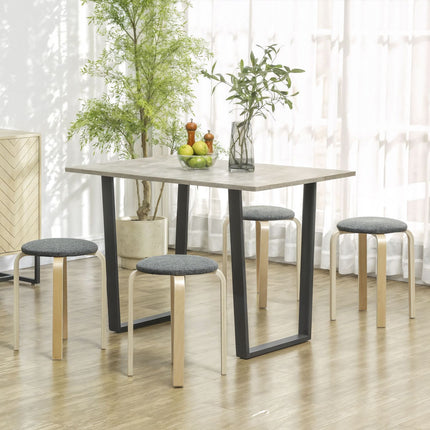 Set of 4 stackable upholstered stools, lacquered surface, wooden legs, grey