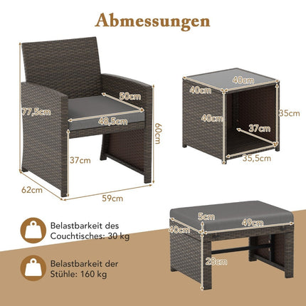 Set of 5 Rattan Furniture Set Furniture Patio Seating Set Brown + Gray