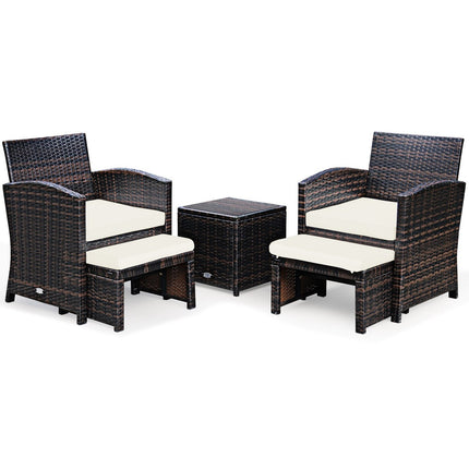 Set of 5 Rattan Set Furniture Balcony Set Garden Furniture Seating Group Brown + White