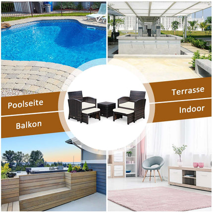 Set of 5 Rattan Set Furniture Balcony Set Garden Furniture Seating Group Brown + White