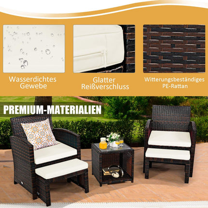 Set of 5 Rattan Set Furniture Balcony Set Garden Furniture Seating Group Brown + White