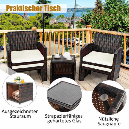 Set of 5 Rattan Set Furniture Balcony Set Garden Furniture Seating Group Brown + White