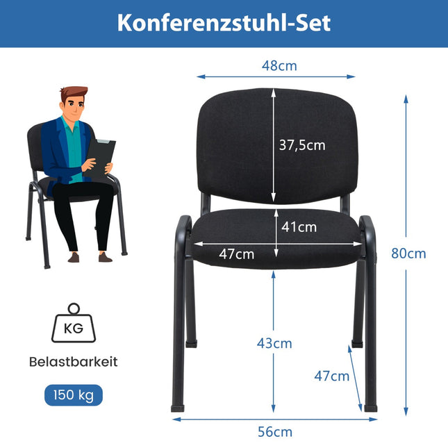 Set of 5 Stackable Conference Chairs, Black, Metal Frame