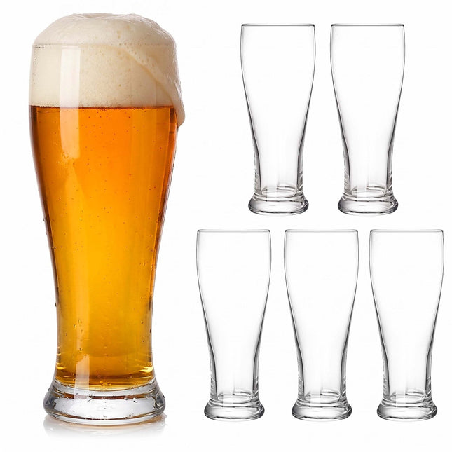 Set of 6 Clear Beer Glasses, 460ml, Dishwasher-Safe