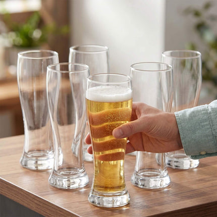 Set of 6 Clear Beer Glasses, 460ml, Dishwasher-Safe
