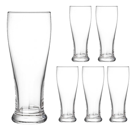 Set of 6 Clear Beer Glasses, 460ml, Dishwasher-Safe