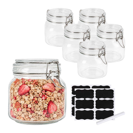 Set of 6 Glass Jam Jars with Airtight Lids, 750 ml