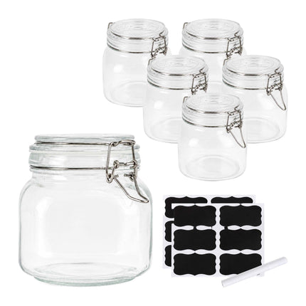 Set of 6 Glass Jam Jars with Airtight Lids, 750 ml