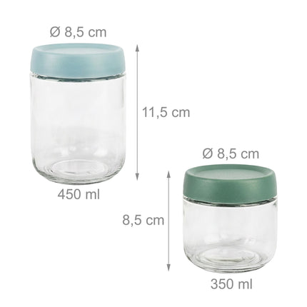 Set of 6 Glass Jam Jars with Pastel Lids, 350ml & 450ml