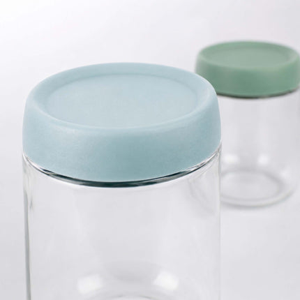 Set of 6 Glass Jam Jars with Pastel Lids, 350ml & 450ml