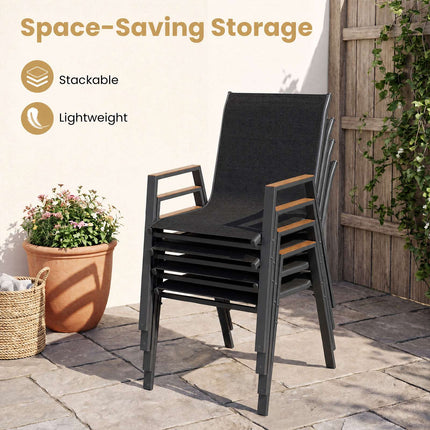 Set of 6 Stackable Garden Chairs, Black Teslin Fabric