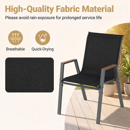 Set of 6 Stackable Garden Chairs, Black Teslin Fabric