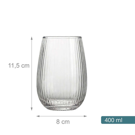 Set of 6 Transparent Glass Tumblers, 400 ml Capacity