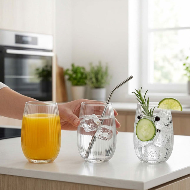 Set of 6 Transparent Glass Tumblers, 400 ml Capacity