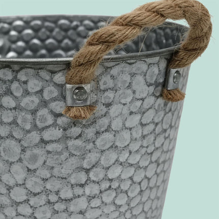 Set of 6 Vintage-Style Metal Planters with Jute Handles