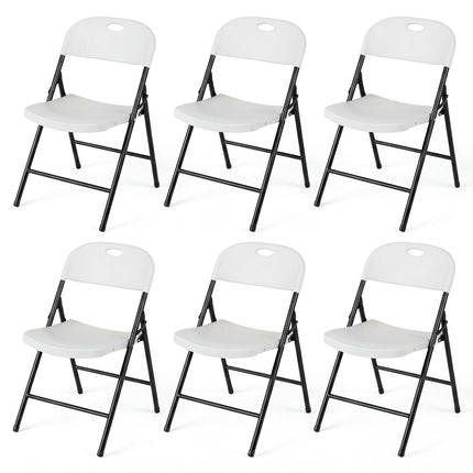 Set of 6 White Foldable Plastic Chairs with Ergonomic Backrest