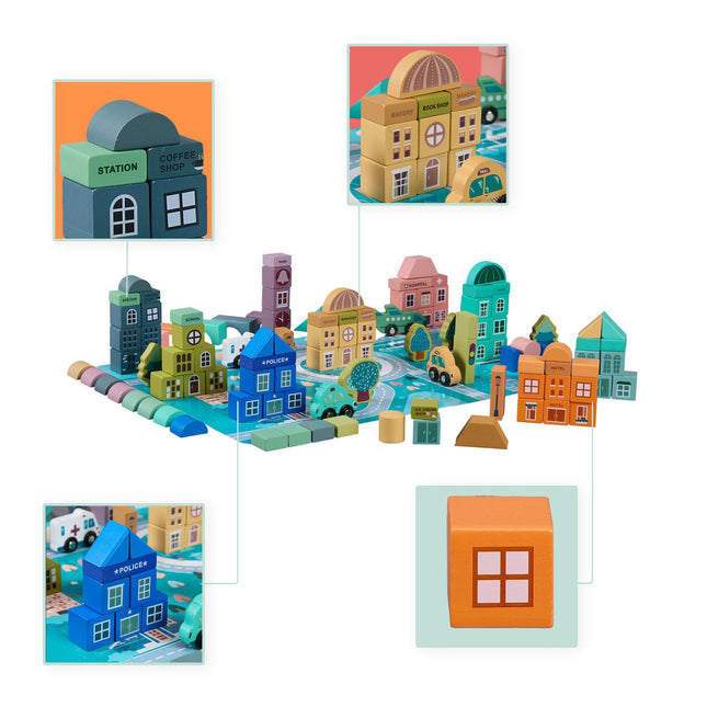 Set of wooden building blocks City