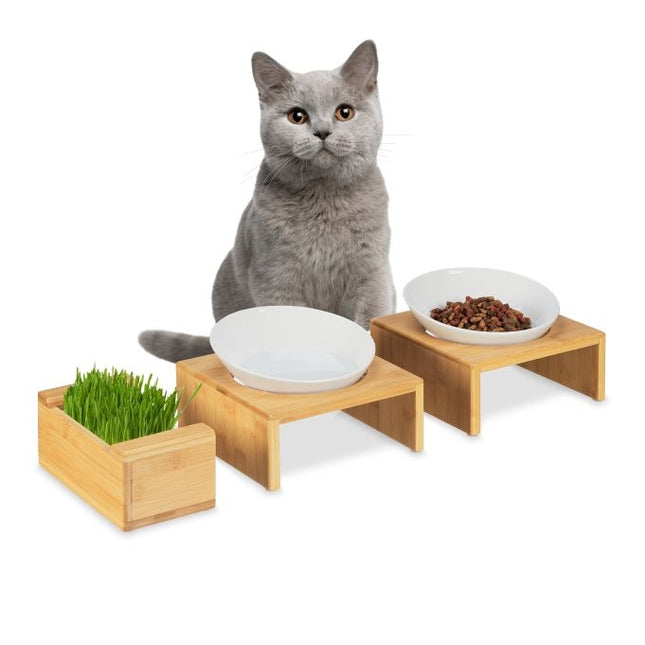 Set with cat bowl and grass bowl for cat