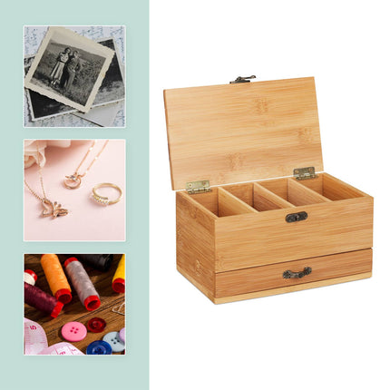 Sewing box with compartments in bamboo
