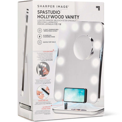 Sharper Image SpaStudio Hollywood Vanity Mirror, LED Lights, Qi Charging