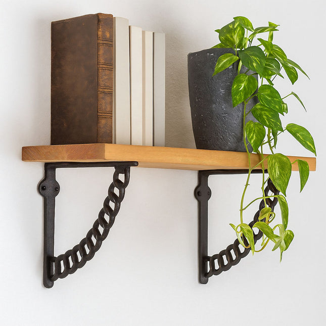 Shelf Brackets, Chain Design, Cast Iron, Set of 2