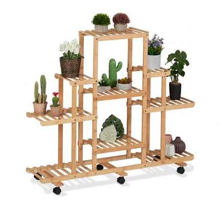 Shelf for plants in bamboo with wheels