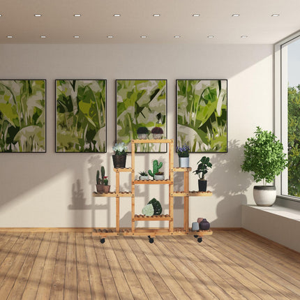 Shelf for plants in bamboo with wheels