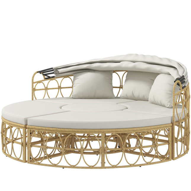 Garden furniture set, cream-coloured, with canopy and coffee table