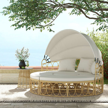 Garden furniture set, cream-coloured, with canopy and coffee table
